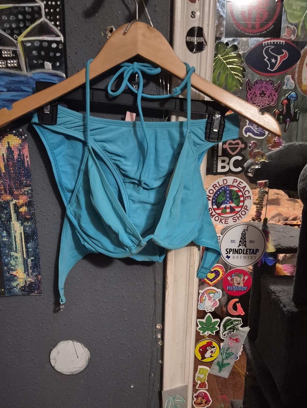 Victoria's Secret Aqua Blue Halter Ruched Crop Top